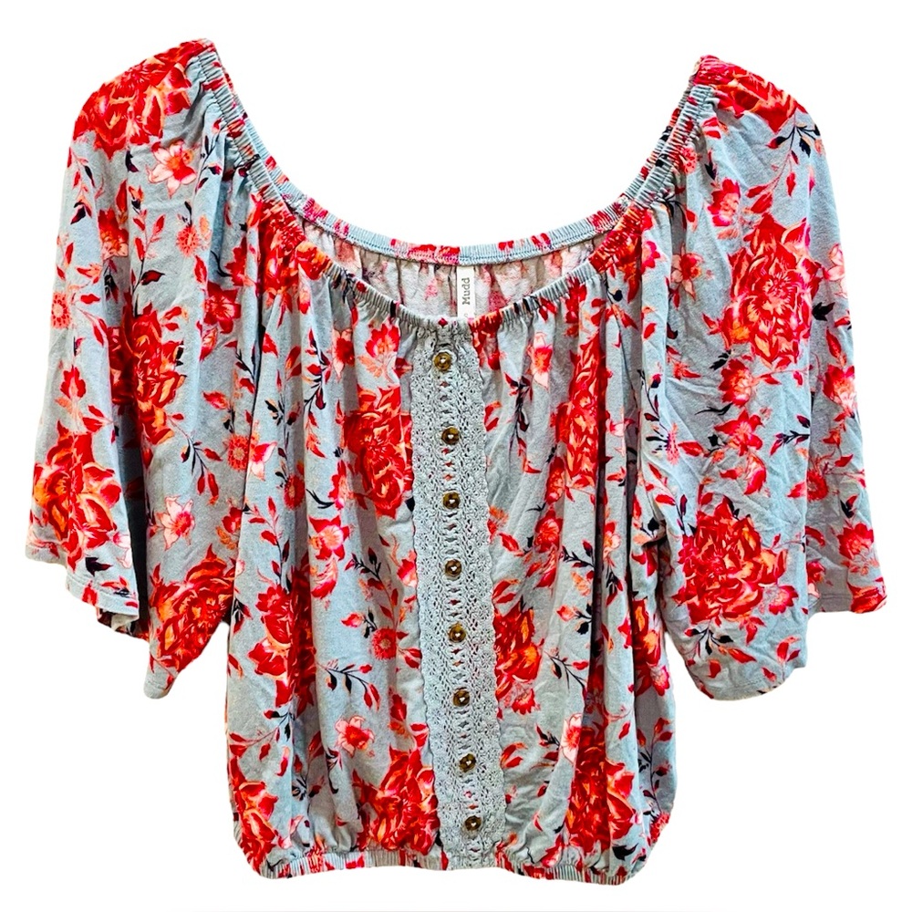 Mudd Floral Red and Gray Women's Cropped Top Small